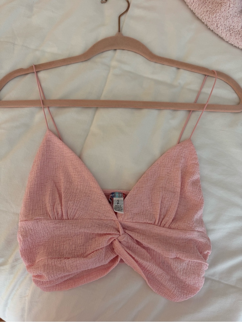 Urban Outfitters Blush Twist-Front Spaghetti Strap Crop Top